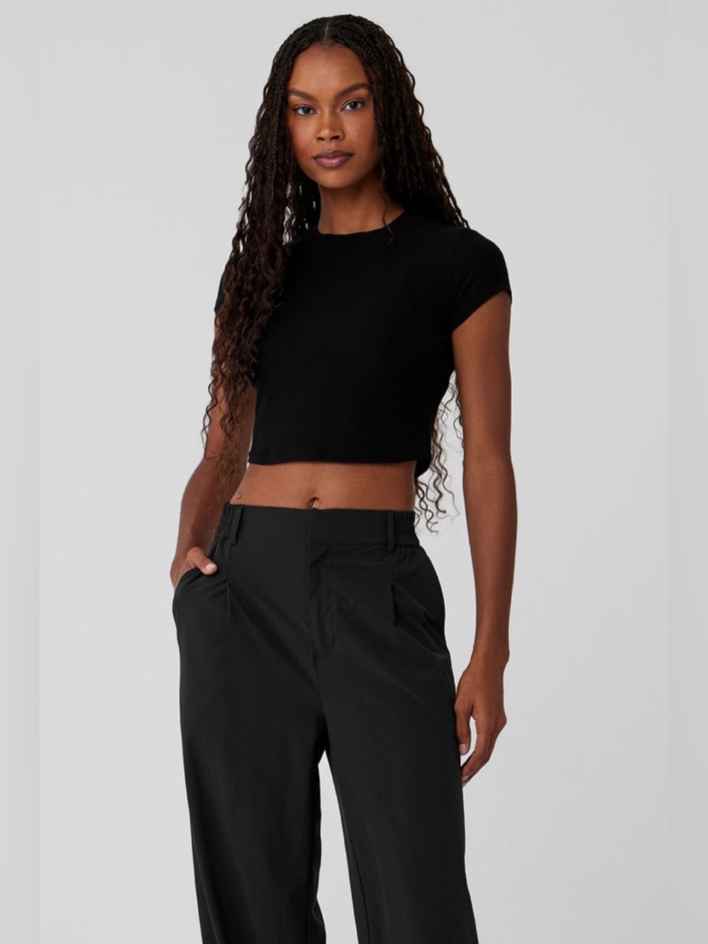 ALO Yoga Black Ribbed Crop Tee